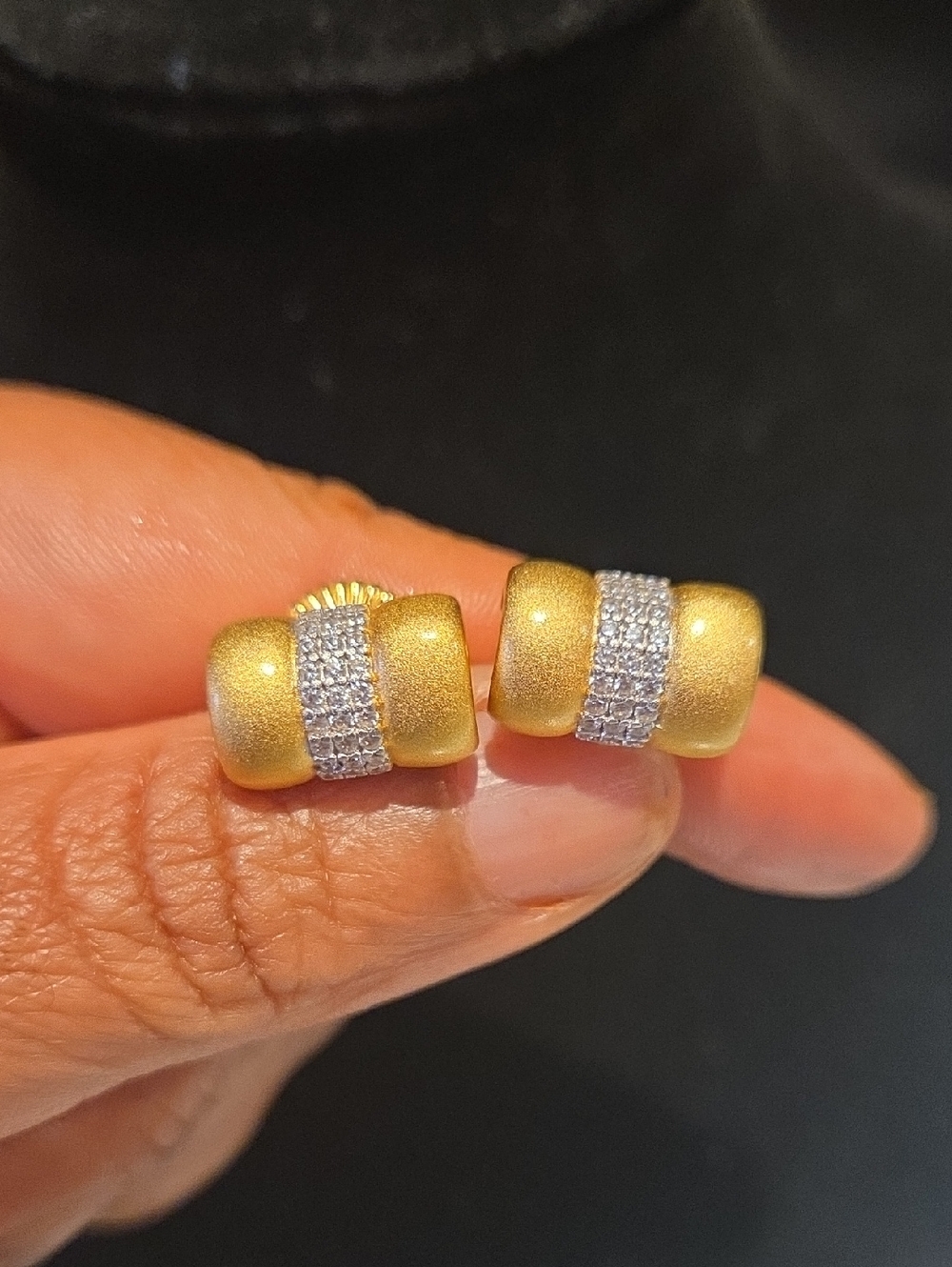 Freida Rothman Classic Gold Over Sterling Pavé Band Post Back Earrings